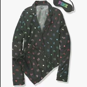 SOLD Victoria's Secret Pink Black w/Ombre Logo Flannel Sleep 3 Piece Gift Set XS